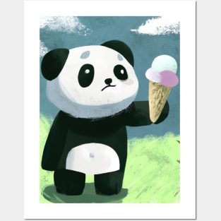 Panda with Ice Cream Posters and Art